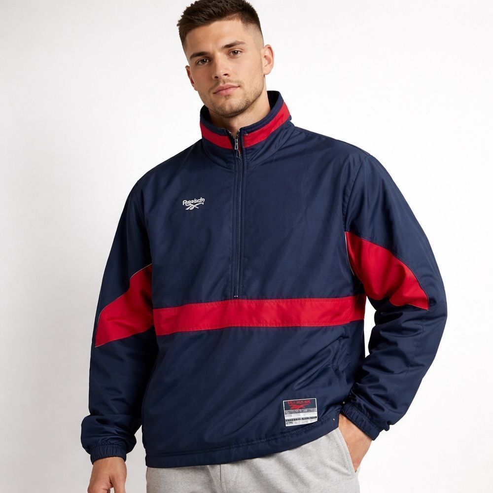 Reebok Vintage 90’s Pullover Jacket Blue with Red Colorblock Accents Insulated